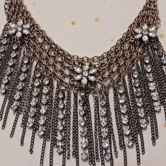 Vintage Fashion Bug Chainmail Bib Necklace with Chain Fringe and Rhinestone - Picture 2 of 10